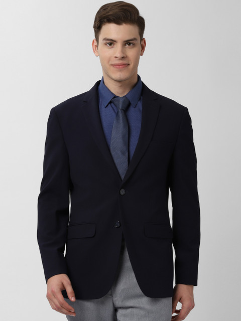 

Peter England Men Navy Blue Solid Slim Fit Single-Breasted Formal Blazer