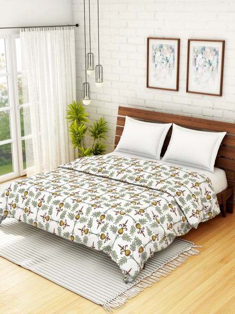 

SPACES White & Yellow Floral AC Room 210 GSM Double Bed Dohar