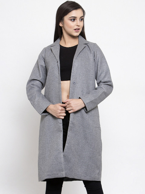 

Ayaany Women Grey Solid Overcoat
