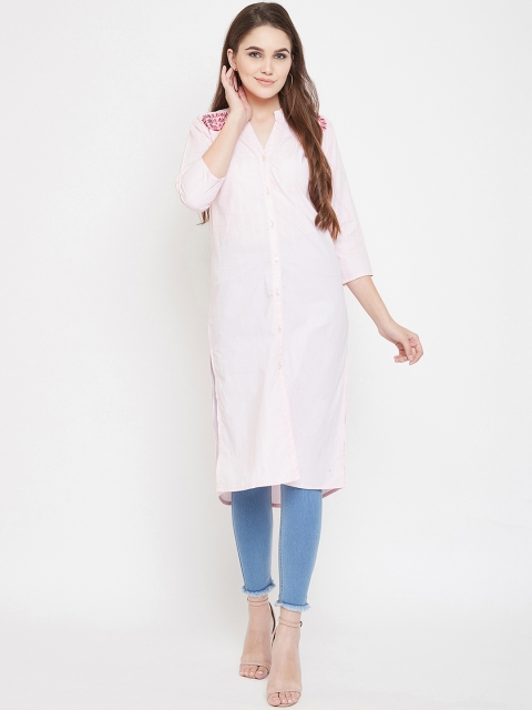 

Ruhaans Women Pink Solid Embroidery Detailed Tunic