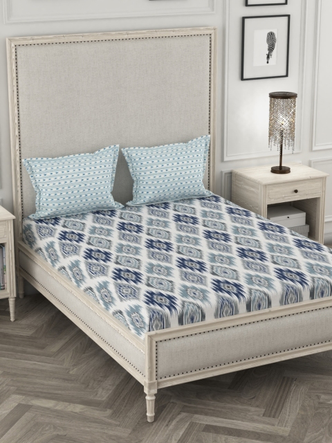 

Portico New York White & Blue Geometric 144 TC 1 Super King Bedsheet with 2 Pillow Covers