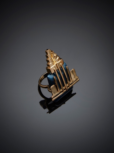 

Shaze Gold-Toned & Teal Blue Stone Studded Ring