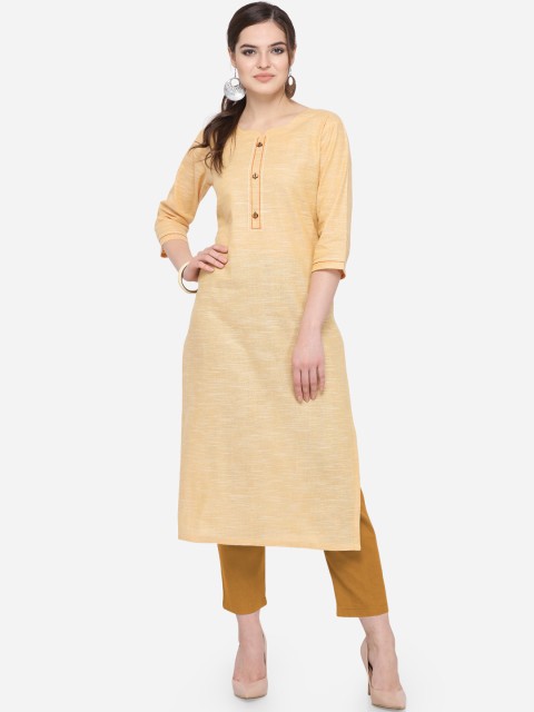 

Kvsfab Women Yellow Solid Straight Kurta