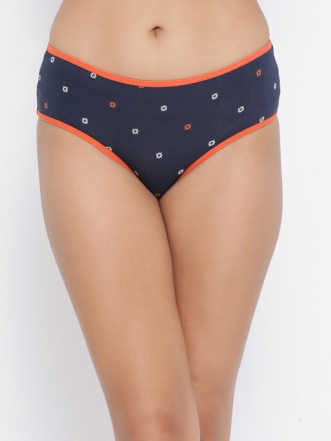 

Clovia Women Navy Blue & Orange Printed Mid-Rise Hipster Briefs PN3383P08S