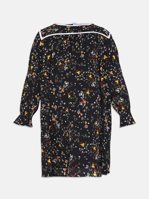 

Oxolloxo Girls Black & Yellow Floral Print A-Line Dress