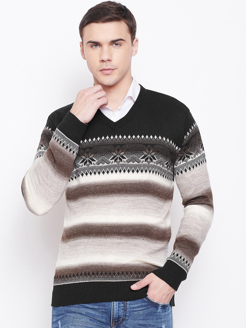 

Duke Men Black & Brown Striped Sweater Vest Sweater