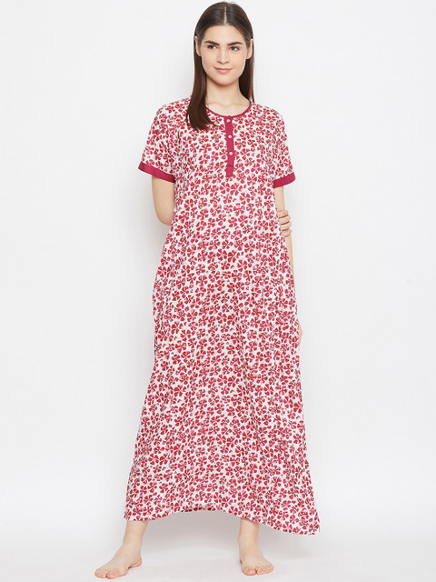 

The Kaftan Company White & Red Printed Nightdress