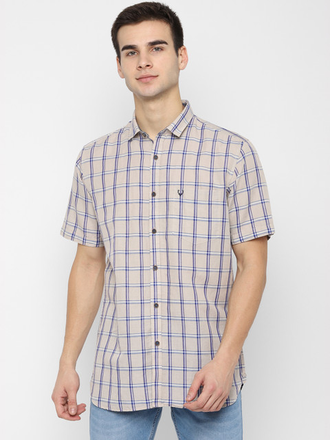 

Allen Solly Men Grey & Blue Slim Fit Checked Casual Shirt