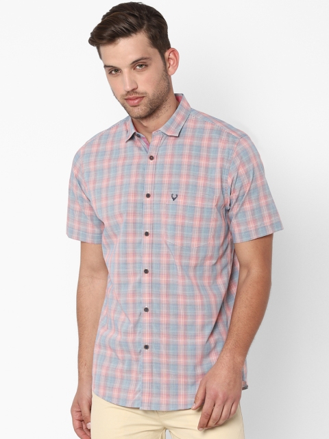 

Allen Solly Men Blue & Coral Pink Slim Fit Checked Casual Shirt
