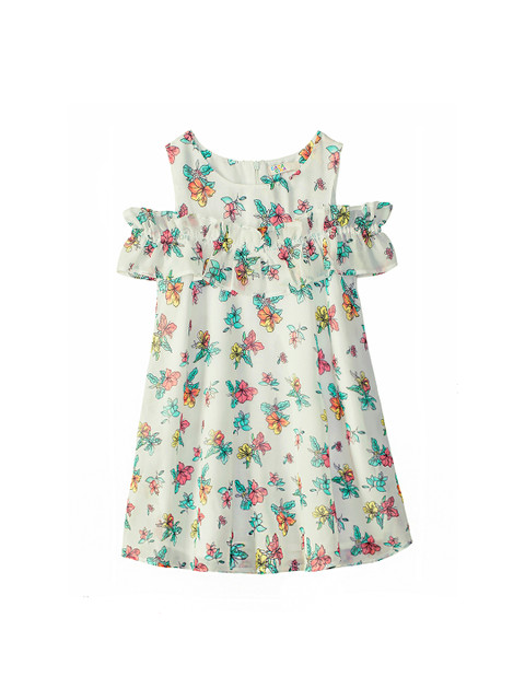 

CACA CINA Girls White & Pink Printed A-Line Dress