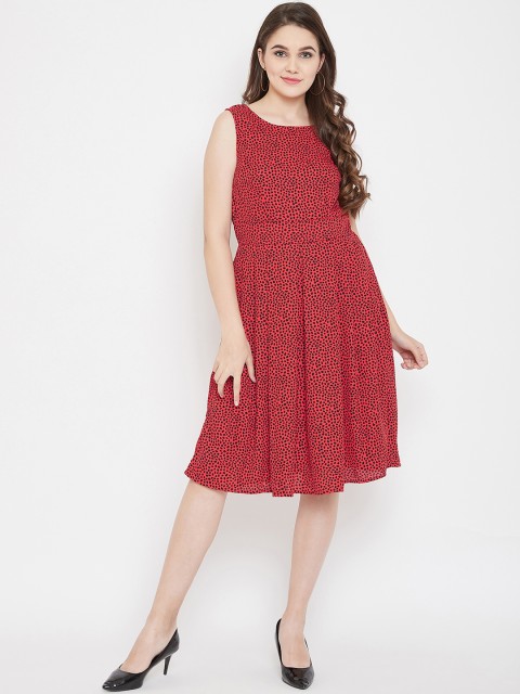 

Ruhaans Women Red & Black Printed Fit and Flare Dress