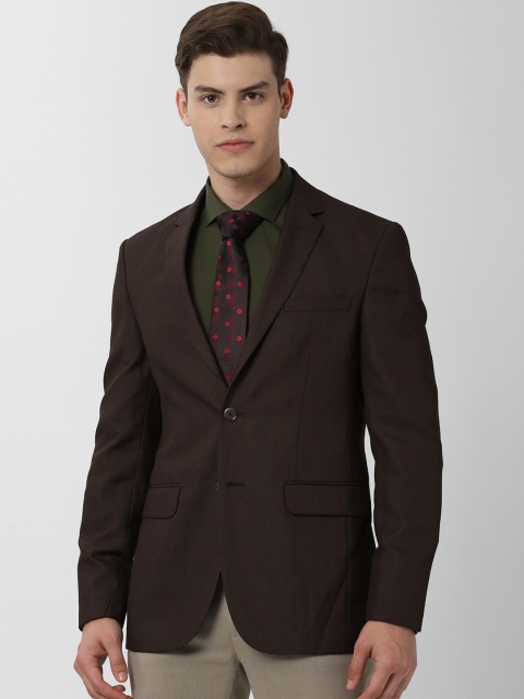 

Peter England Men Brown Checked Slim Fit Single-Breasted Formal Blazer