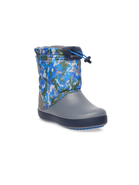 

Crocs Lodgepoint Kids Grey Blue Printed Textile High-Top Flat Boots