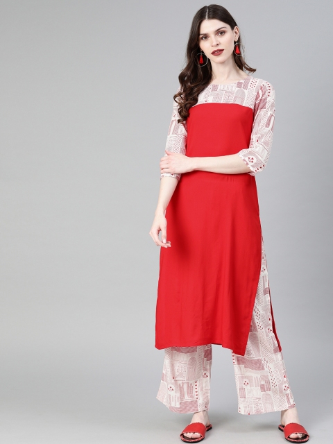 

ZIYAA Women Red Printed Straight Kurta