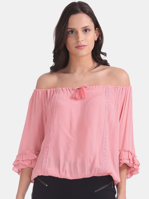 

Cherokee Women Pink Solid Bardot Top