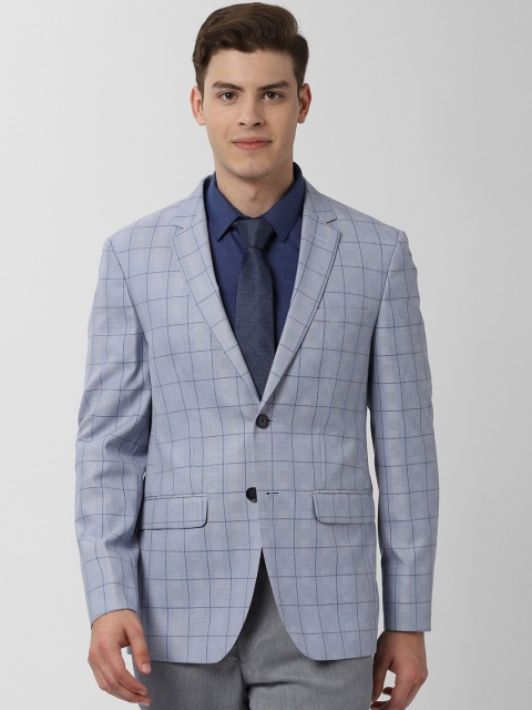 

Peter England Men Blue Checked Slim Fit Single-Breasted Formal Blazer