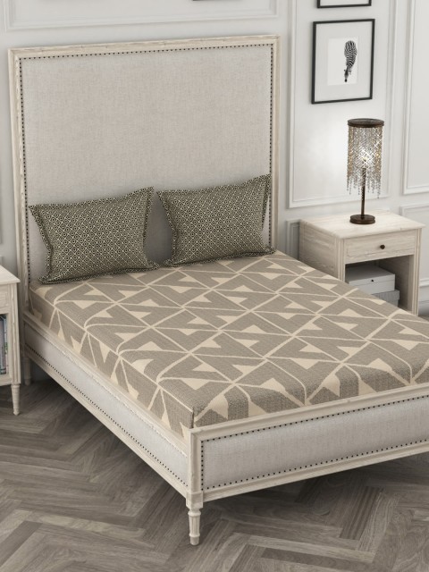 

Portico New York Grey & Beige Geometric 144 TC Cotton 1 King Bedsheet with 2 Pillow Covers