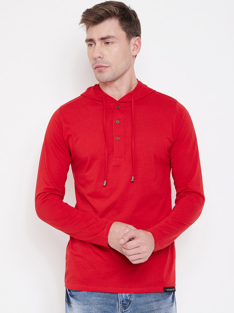 

LE BOURGEOIS Men Red Solid Hood T-shirt