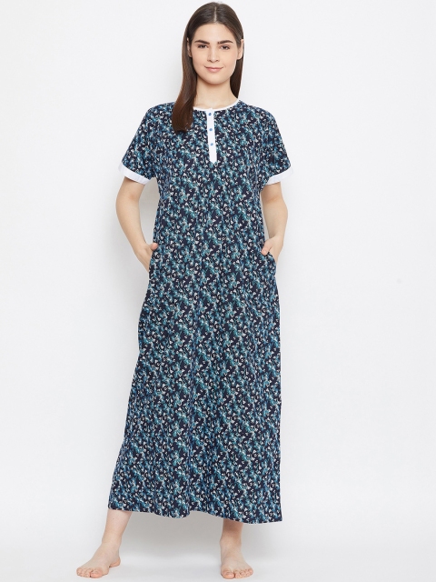 

The Kaftan Company Navy Blue & White Printed Midi Nightdress