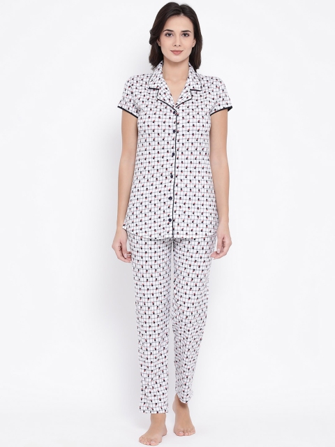 

Clovia Women White & Grey Checked Night suit LS0491A18