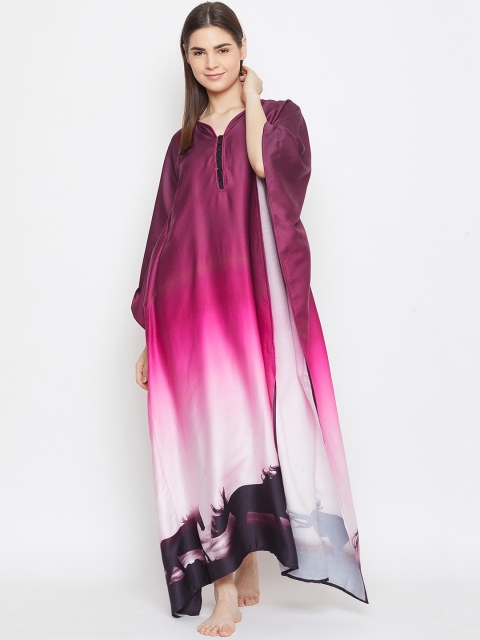 

The Kaftan Company Burgundy & Pink Ombre Printed Nightdress