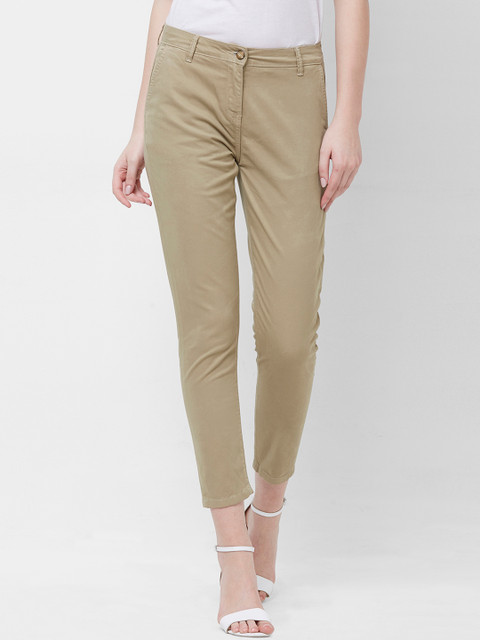 

109F Women Beige Regular Fit Solid Cigarette Trousers