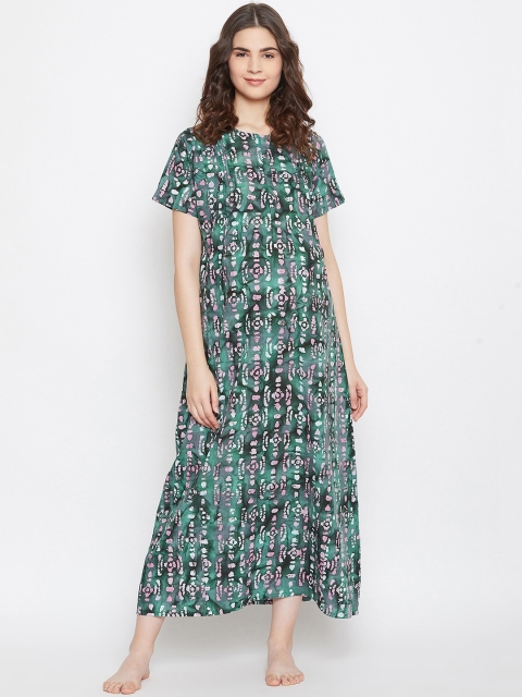 

The Kaftan Company Green & Pink Printed Nightdress