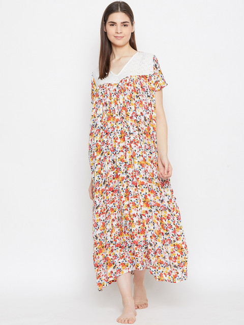 

The Kaftan Company White & Yellow Printed Nightdress