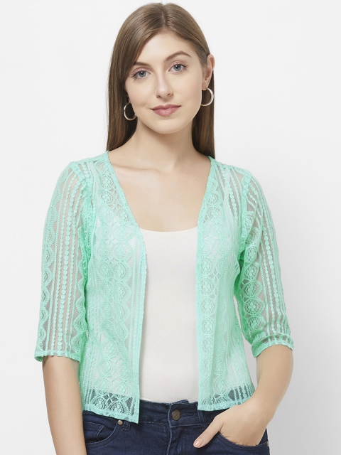 

109F Women Green Solid Open Front Shrug
