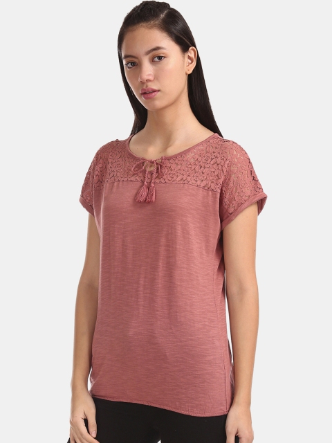 

Cherokee Women Dusty Pink Lace Insert Top