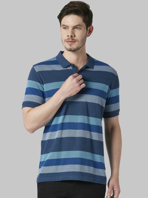 

Park Avenue Men Blue Striped Polo Collar T-shirt