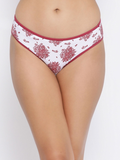 

Clovia Women White & Maroon Printed Low-Rise Bikini Briefs PN3390P18S