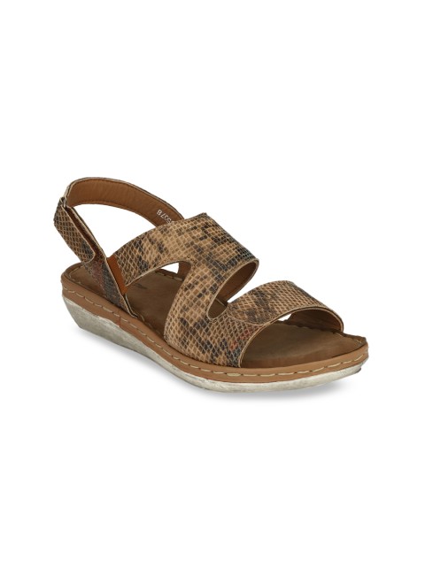 

Delize Women Brown Textured Leather Open Toe Flats