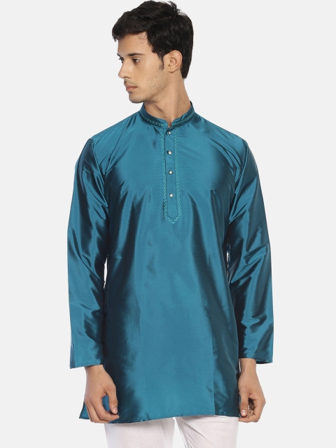 

TATTVA Men Teal Blue Solid Straight Kurta