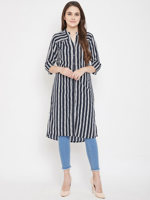 

Ruhaans Women Navy Blue & White Striped Tunic