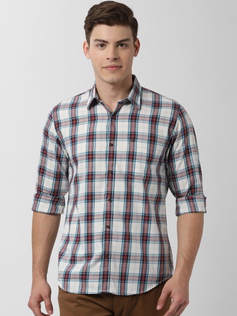 

Peter England Casuals Men Off-White & Red Slim Fit Checked Casual Shirt