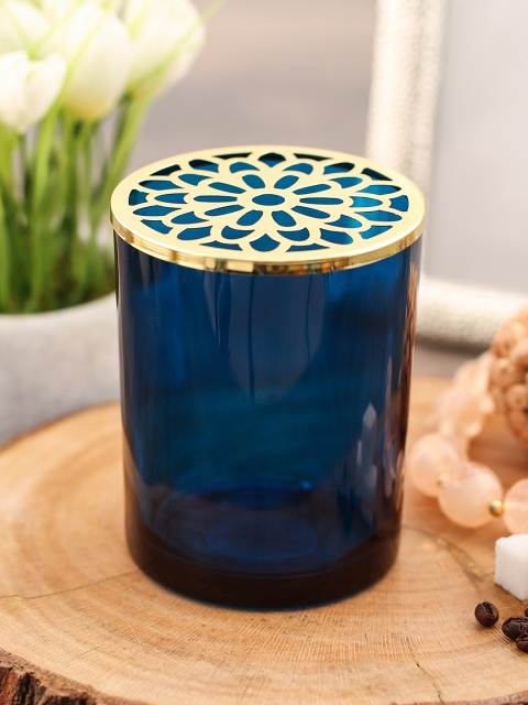 

Pure Home and Living Blue & Gold-Toned Glass Votive Candle Holder With Decorative Lid