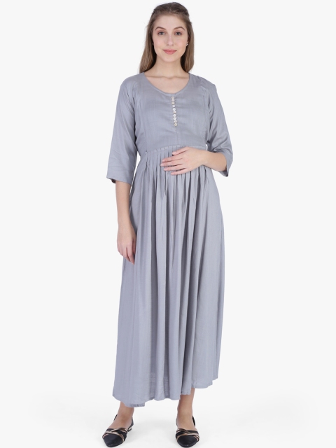 

MomToBe Women Grey Solid Maternity Empire Dress