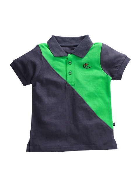 

KiddoPanti Boys Grey & Green Colourblocked Polo Collar T-shirt