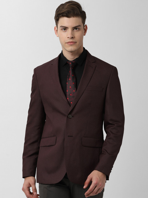 

Peter England Men Maroon Self Design Slim Fit Single-Breasted Formal Blazer