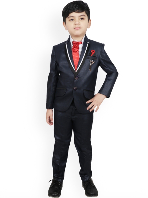 

SG YUVRAJ Boys Navy Blue Solid Tuexdo Party Suit