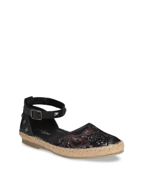 

Delize Women Black Embroidered Leather Ballerinas