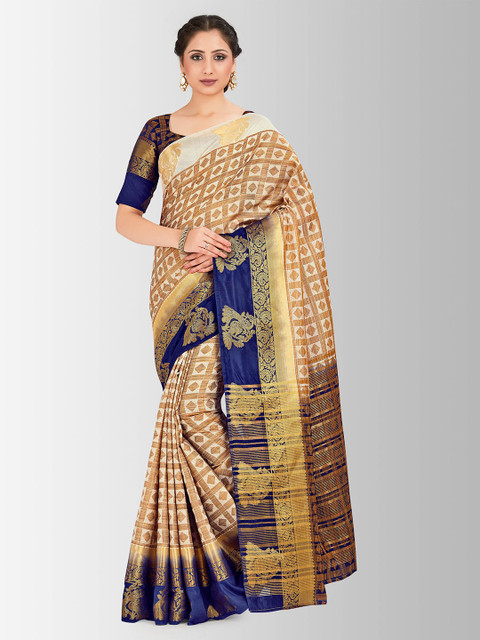 

Mitera Blue & Beige Art Silk Embellished Banarasi Saree