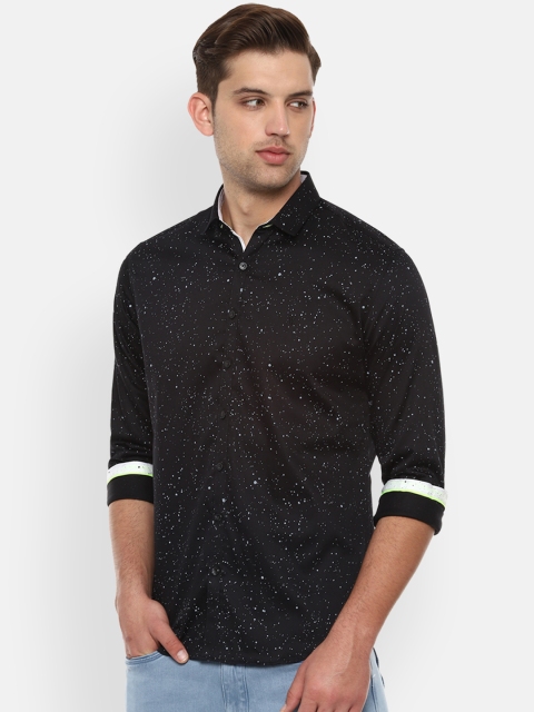 

V Dot Men Black Slim Fit Printed Casual Shirt