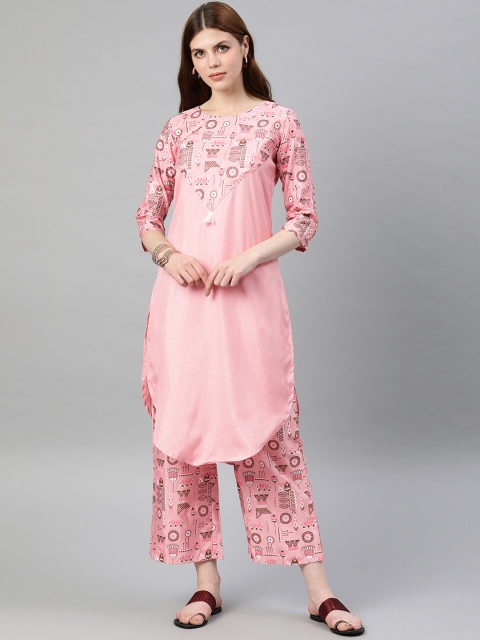 

ZIYAA Women Pink Printed Straight Kurta