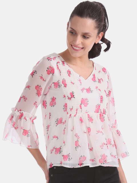 

Cherokee Women White Printed Peplum Top