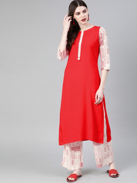

ZIYAA Women Red Solid Straight Kurta