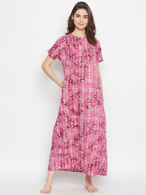 

The Kaftan Company Pink & Off-White Printed Maternity Nightdress