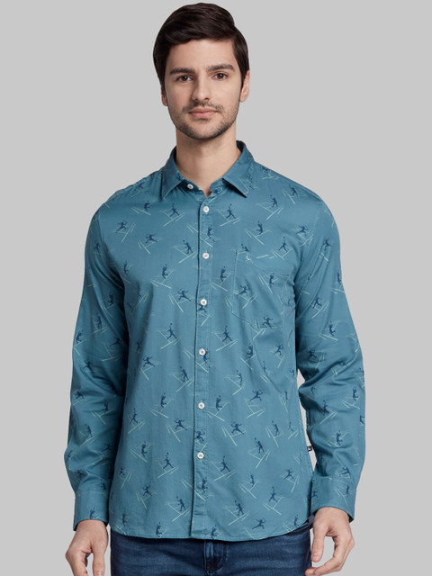 

Parx Men Blue Slim Fit Printed Casual Shirt