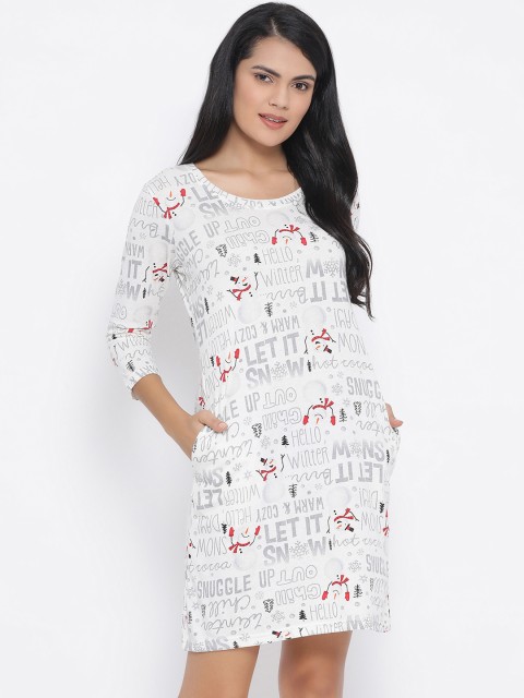 

Clovia Women White Printed Nightdress